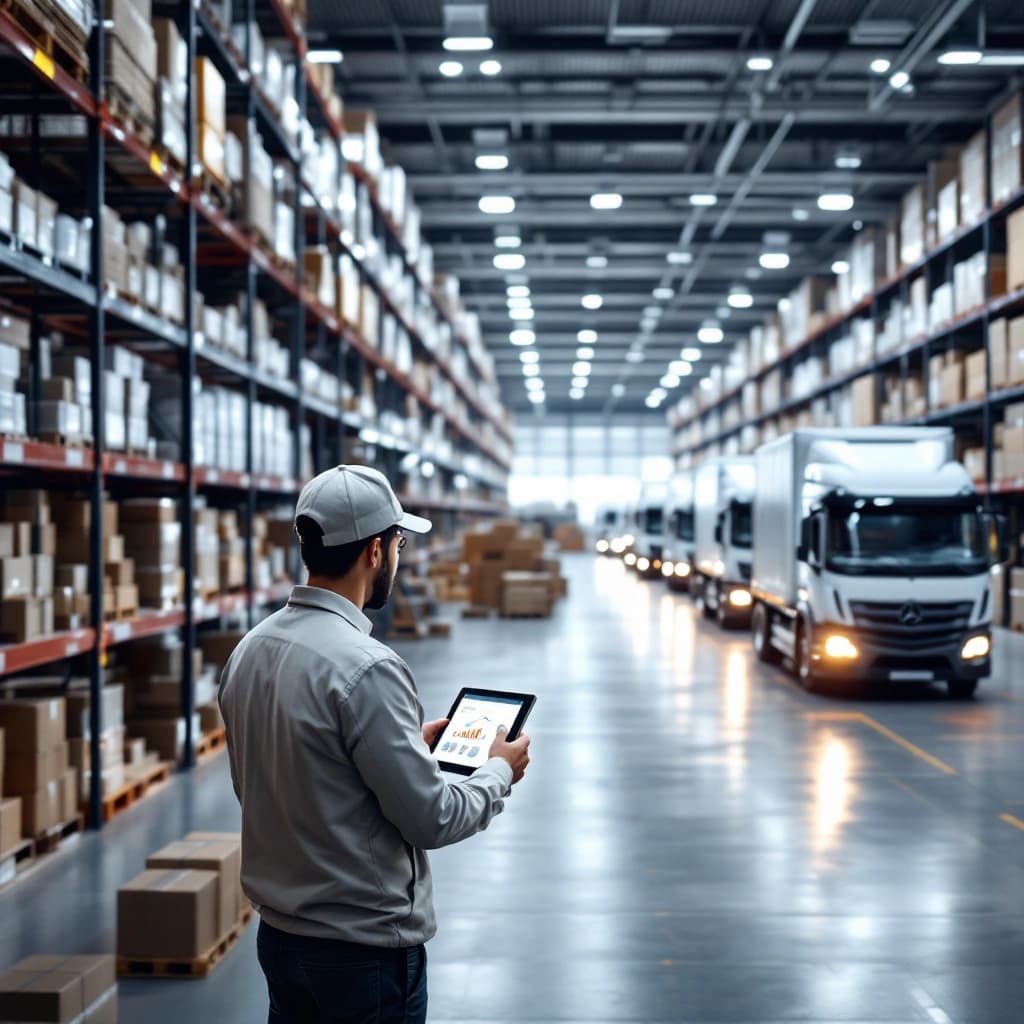 Modern logistics warehouse and fleet